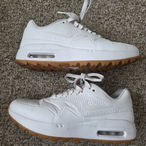 Nike Air Max 1 G Golf Shoes Spikeless Sz 8‎ Womens All White Gum Sole Jason Day